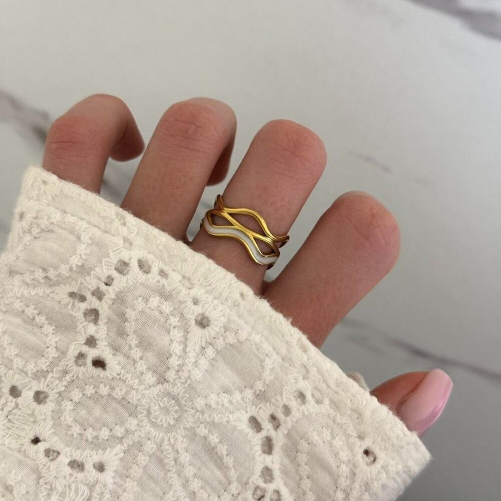 SKU0059 Retro Gold White Minimalist Adjustable Ring Stainless steel+gift bag - Picture 3 of 6